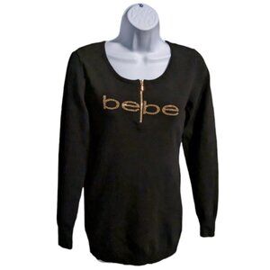 BeBe Zip Front Logo Sweater Tunic- NWT - size Large